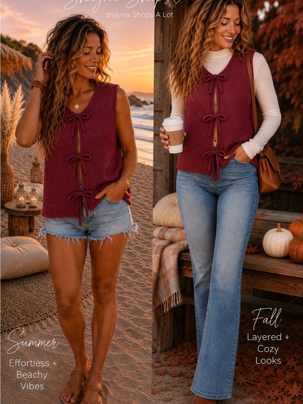 Zenana Outfitters Burgundy Tie-Front Knit Tank